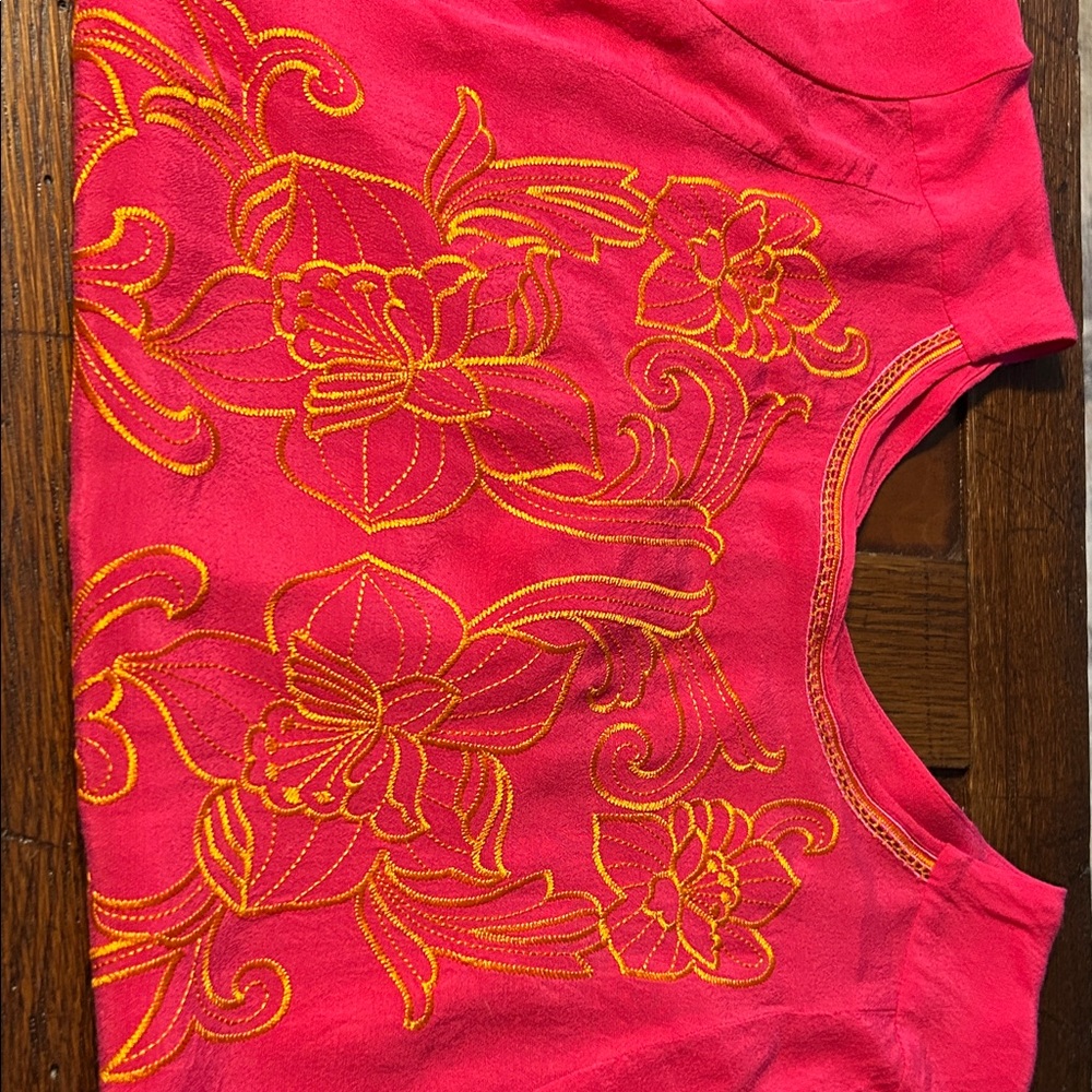 Maeve Pink Tank Top with Gold Embroidery